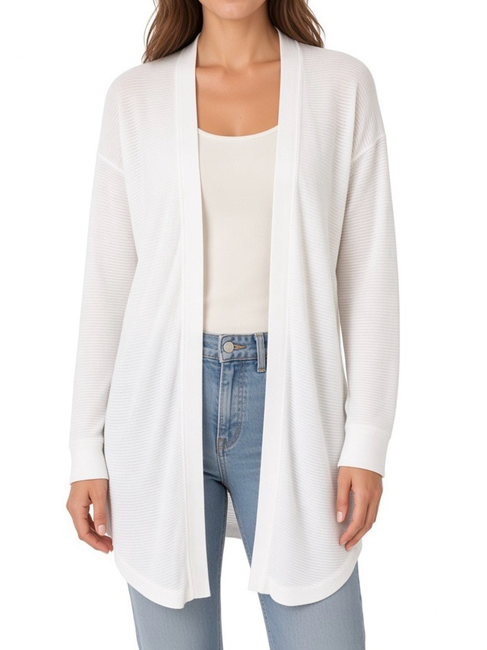 LOFT White Open-Front Lightweight Cardigan